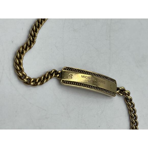 MICHAEL KORS MK Logo Plaque Yellow Gold Tone Stainless Steel Adjustable Bracelet - Picture 11 of 13